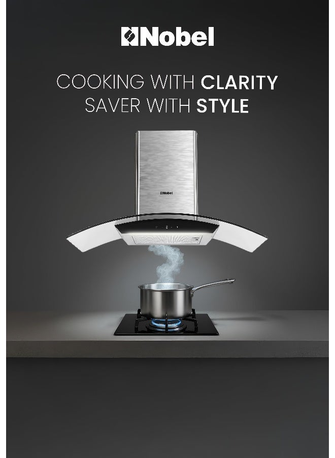 نوبل 60 سم شفاطات مدمجة مع مفتاح تحكم باللمس وشاشة رقمية مع 3 سرعات، هيكل محرك معدني ومروحة معدنية، 750م3/ساعة 2x500 430SS مداخن - Image 1