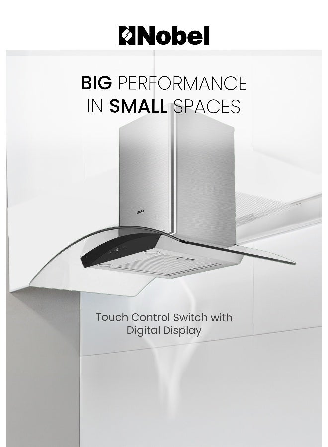 نوبل 60 سم شفاطات مدمجة مع مفتاح تحكم باللمس وشاشة رقمية مع 3 سرعات، هيكل محرك معدني ومروحة معدنية، 750م3/ساعة 2x500 430SS مداخن - Image 3