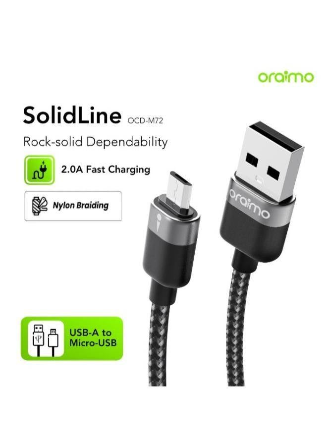 Oraimo OCD-M72 SolidLine 2A 1M Fast Charging Cable-Micro USB Black - Image 1