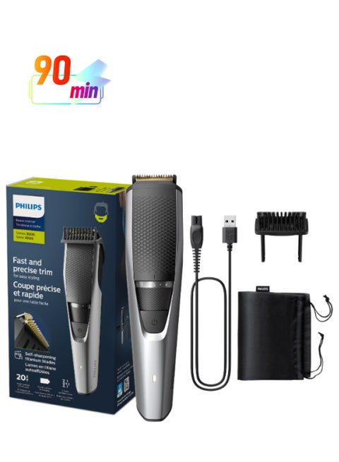 Beard Trimmer BT3232/15,Precision Beard Styling for Effortless Grooming,20 Length Settings, Maintenance-Free Blades, No Oil Required,90min Cordless Use, Battery Indicator Multicolour