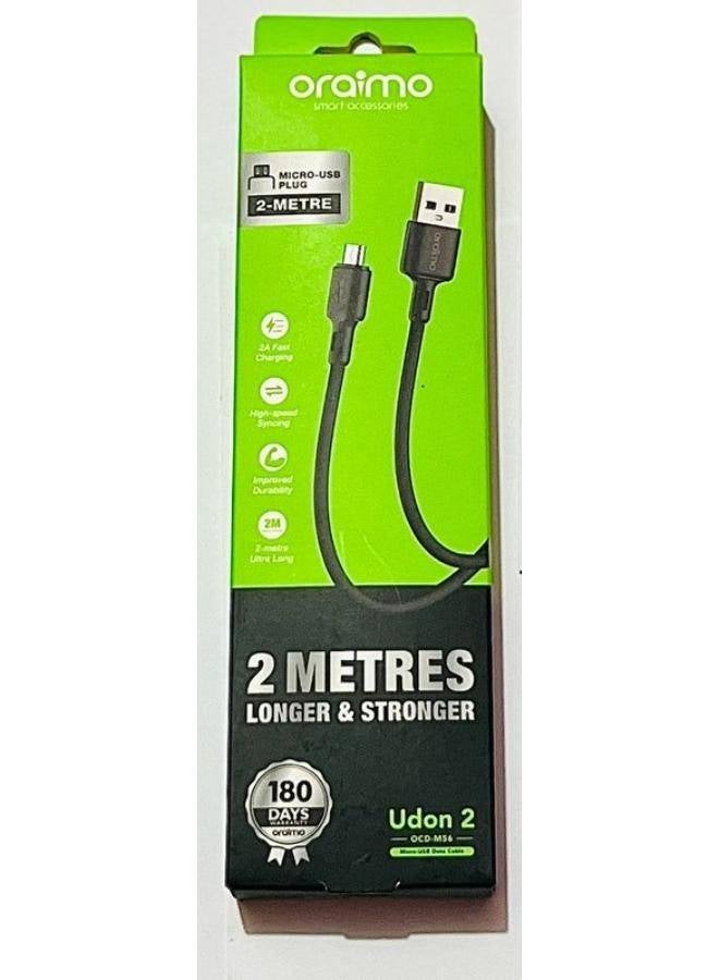 Oraimo Micro USB Fast Charging & High-Speed Data Cable 2M LONGER and STRONGER Udon 2 OCD-M56 - Black - Image 1