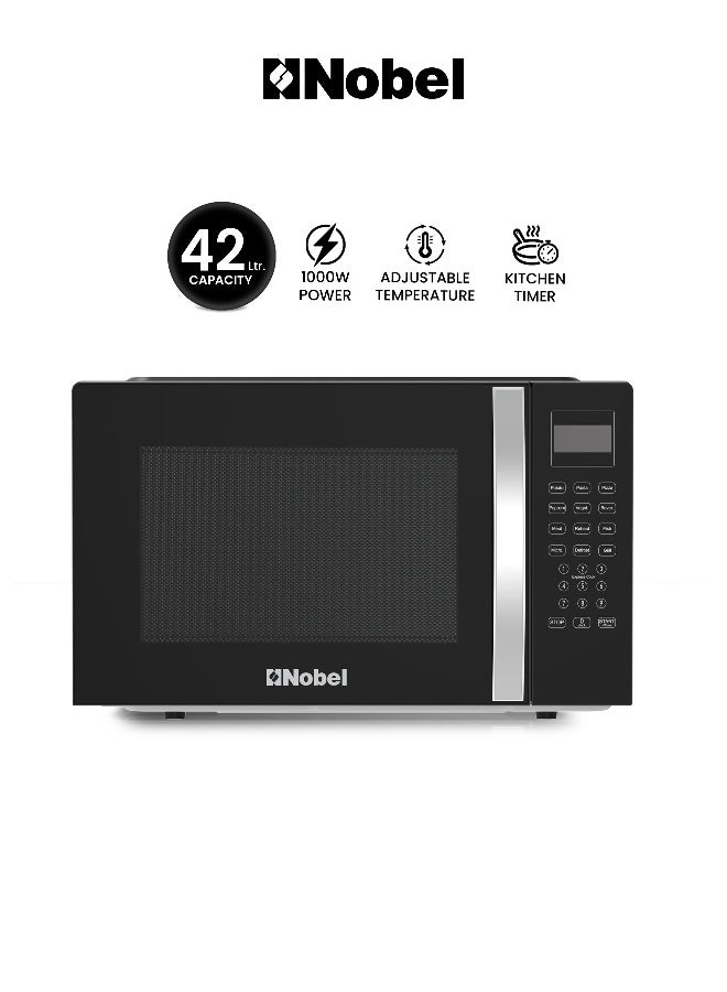 Nobel 42 Liters Capacity Microwave Oven, Membrane Control, Defrost Setting, 8 Auto Menu Cooking, 10 Power Levels, Silver Handle Door Opening with 1 Year Warranty 42 L 1500 W NMO55D Black - Image 2