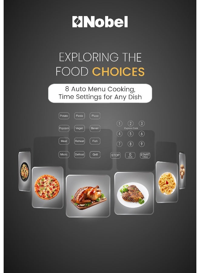 Nobel 42 Liters Capacity Microwave Oven, Membrane Control, Defrost Setting, 8 Auto Menu Cooking, 10 Power Levels, Silver Handle Door Opening with 1 Year Warranty 42 L 1500 W NMO55D Black - Image 5