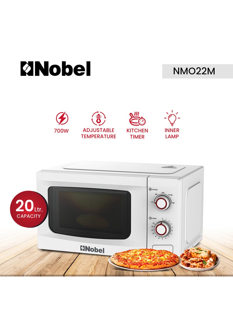 Nobel - 20 Liters Capacity Microwave Oven, Knobs Control, Push Button Door Opening, 35mins Setting Time, 5 Power Levels, Cooking End Signal, Defrost Setting with 1 Year Warranty 20 L 700 W NMO22M White - Image 1