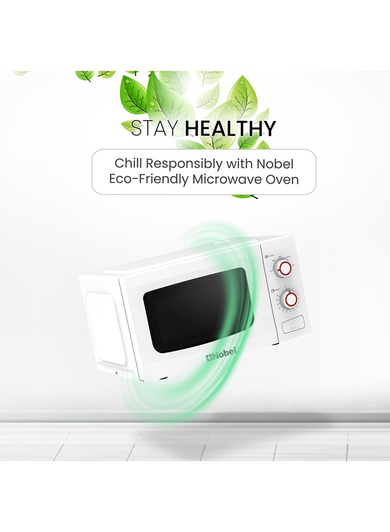Nobel - 20 Liters Capacity Microwave Oven, Knobs Control, Push Button Door Opening, 35mins Setting Time, 5 Power Levels, Cooking End Signal, Defrost Setting with 1 Year Warranty 20 L 700 W NMO22M White - Image 1