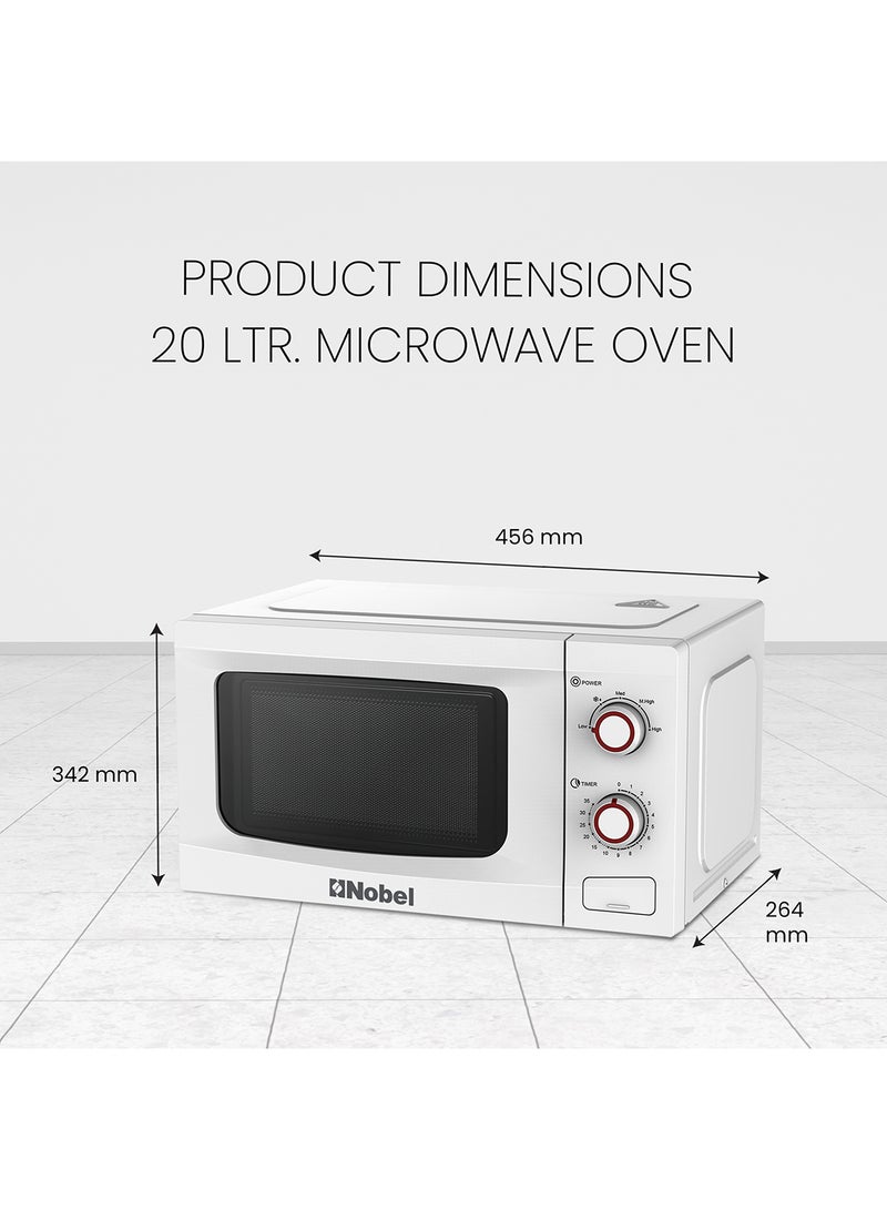 Nobel - 20 Liters Capacity Microwave Oven, Knobs Control, Push Button Door Opening, 35mins Setting Time, 5 Power Levels, Cooking End Signal, Defrost Setting with 1 Year Warranty 20 L 700 W NMO22M White - Image 1