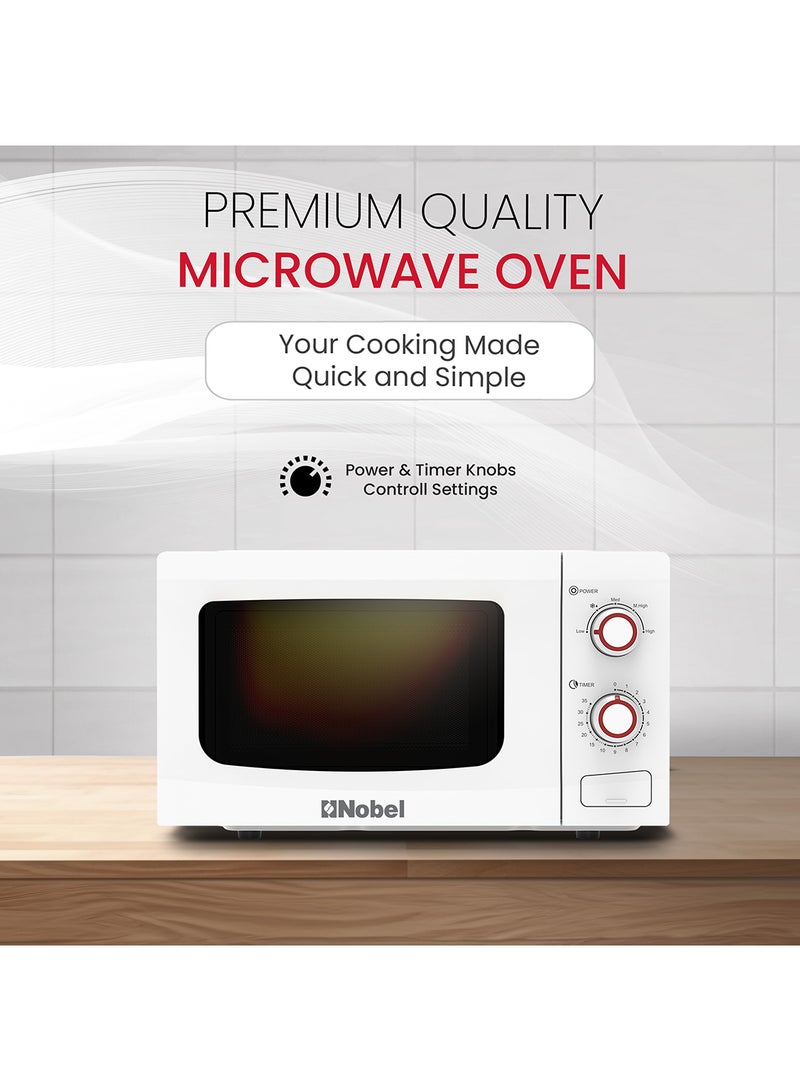 Nobel - 20 Liters Capacity Microwave Oven, Knobs Control, Push Button Door Opening, 35mins Setting Time, 5 Power Levels, Cooking End Signal, Defrost Setting with 1 Year Warranty 20 L 700 W NMO22M White - Image 1