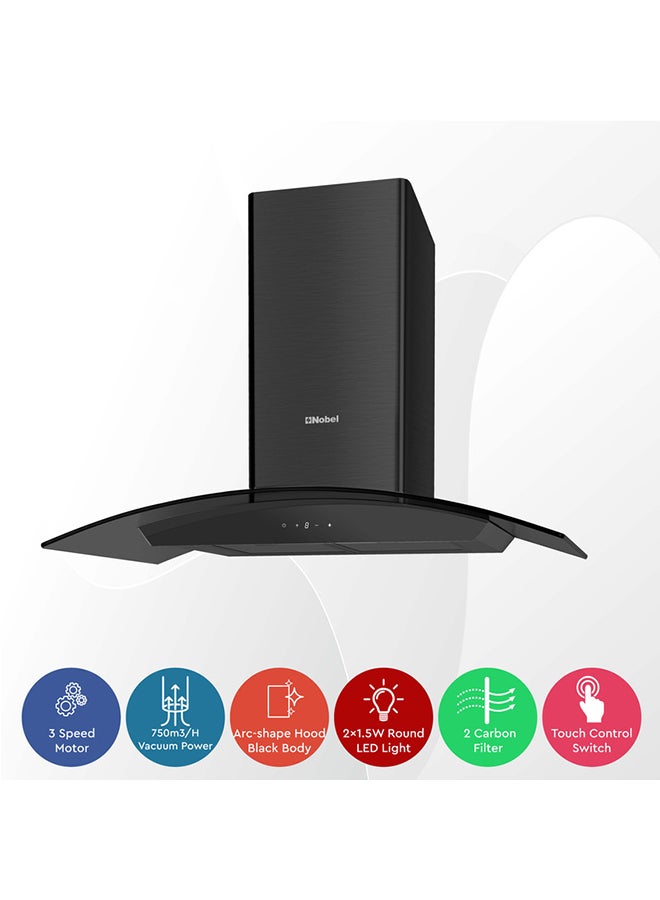 Nobel 90cm Built-in Hoods with 3 Speeds Touch Control Switch with Digital Display with Metal Motor House And Metal Fan Nobel NCH8931 Black  - Image 3