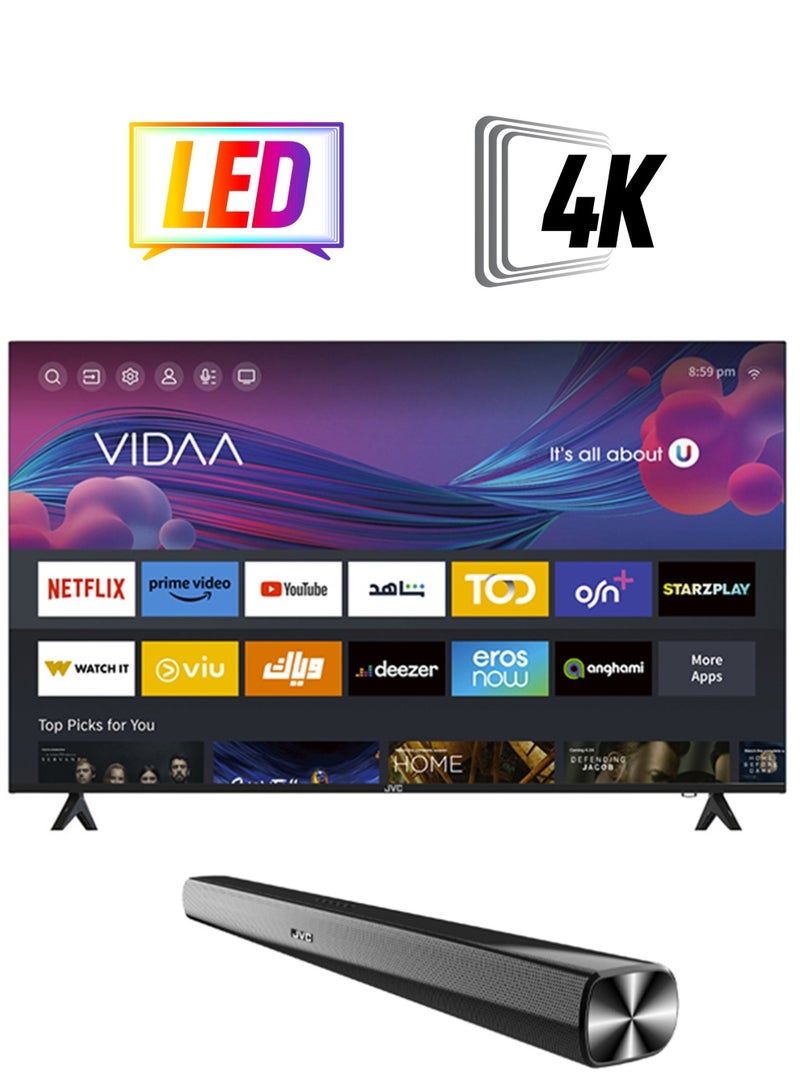 JVC 58 Inch 4K UHD Edgeless Smart TV Powerd By Vidaa With JVC Soundbar LT-58N786+TH-N322B Black  - Image 1