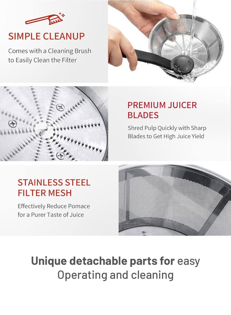 AFRA - Juice Extractor with 2 Speeds -65mm Wide Feed Tube, Stainless Steel Filter | 1.2L Large Pulp Container with 450ml juice cup & Transparent Lid & Mesh Strainer | 2-Year Warranty 1.5 L 400 W AF-400JCBK Black - Image 1
