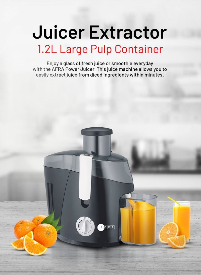 AFRA - Juice Extractor with 2 Speeds -65mm Wide Feed Tube, Stainless Steel Filter | 1.2L Large Pulp Container with 450ml juice cup & Transparent Lid & Mesh Strainer | 2-Year Warranty 1.5 L 400 W AF-400JCBK Black - Image 1