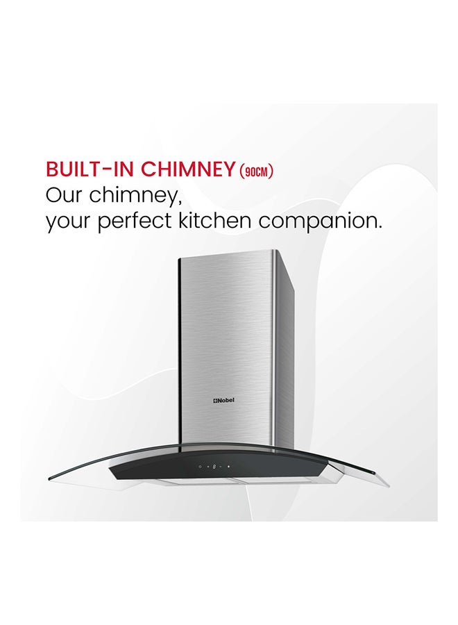 Nobel - 90Cm Built-In Hoods With 3 Speeds, Touch Control, Digital Display, Aluminum Foil Pipe With Carbon Filter, Stainless Steel Baffle Filter Nobel NCH90CG Silver - Image 1
