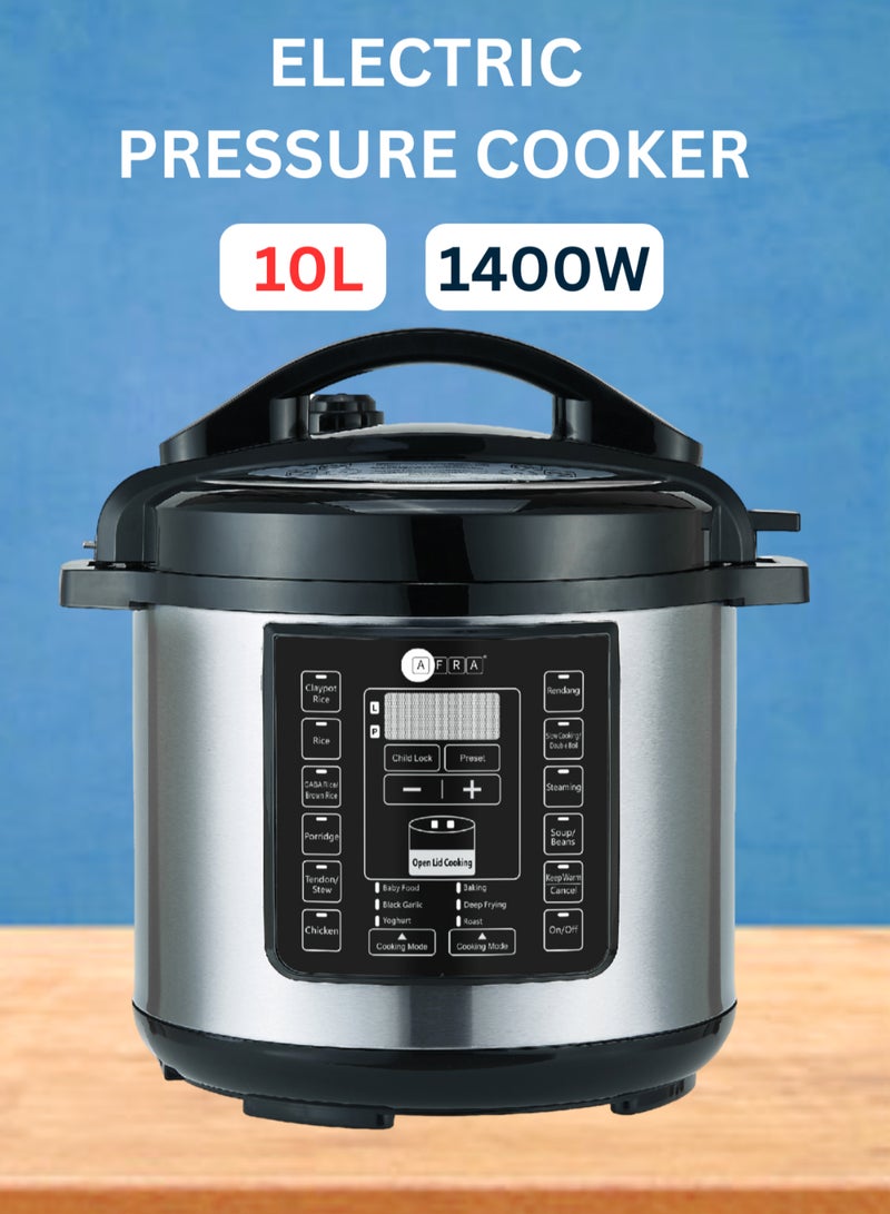 AFRA Electric Pressure Cooker | 10L Capacity | 1400W | Multifunctional | Non-Stick Cooking Pot | Stainless Steel Outer Pot | Aluminum Inner Pot | 2-Year Warranty 10 L 1300 W AF-1035PCSS Black/Silver - Image 1