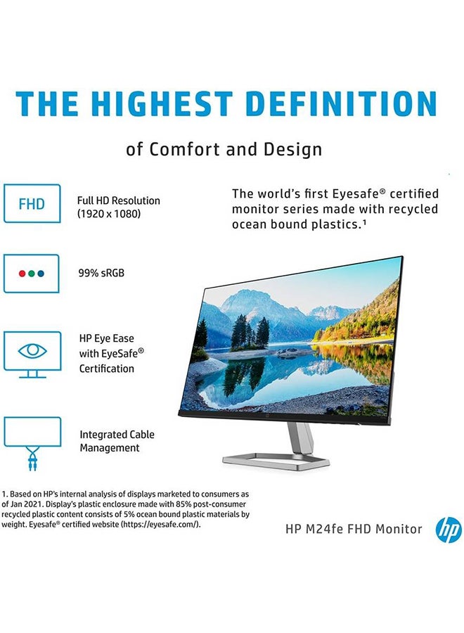 HP - 23.8-inch M24Fe FHD IPS Display Monitor, 75Hz Refresh Rate, 5ms (GtG with Overdrive) Response Time, AMD FreeSync Technology, 3-Sided Micro-Edge, 1 VGA, 1 HDMI | 43G27AS#ABV Black - Image 1