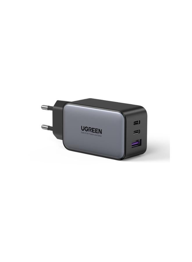 Ugreen - 65W Gan Fast Charger 3 port USB-C Charger , 2 Type -C and 1 USB-A with Compact & Foldable Design for iPhone 16/15/14 Series, Samsung S23,S24 MacBook Air, Pixelbook, iPad Pro, & More Black - Image 1