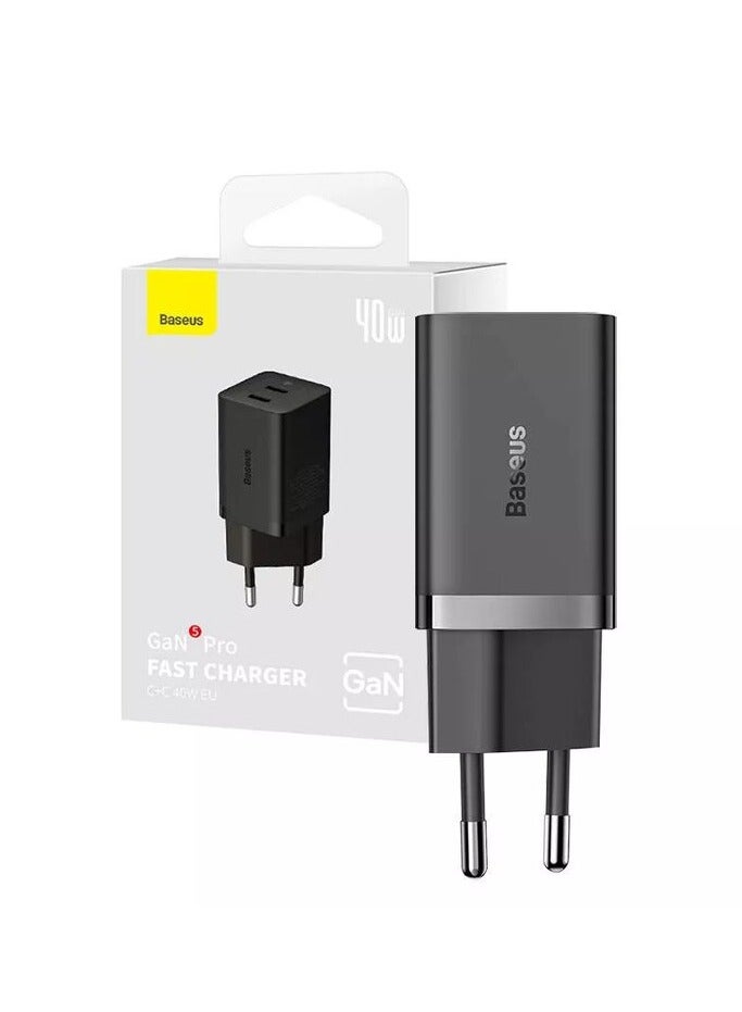 Baseus OS-Baseus GaN5 Pro Fast Charger C+C 40W EU Black - Image 1