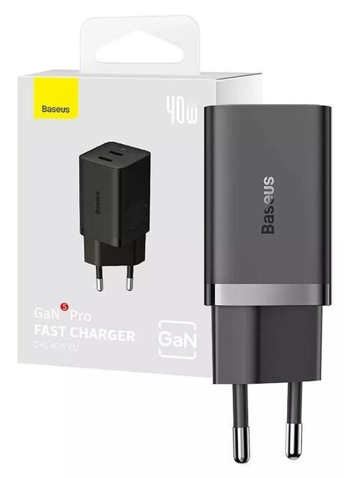 Baseus OS-Baseus GaN5 Pro Fast Charger C+C 40W EU Black - Image 1