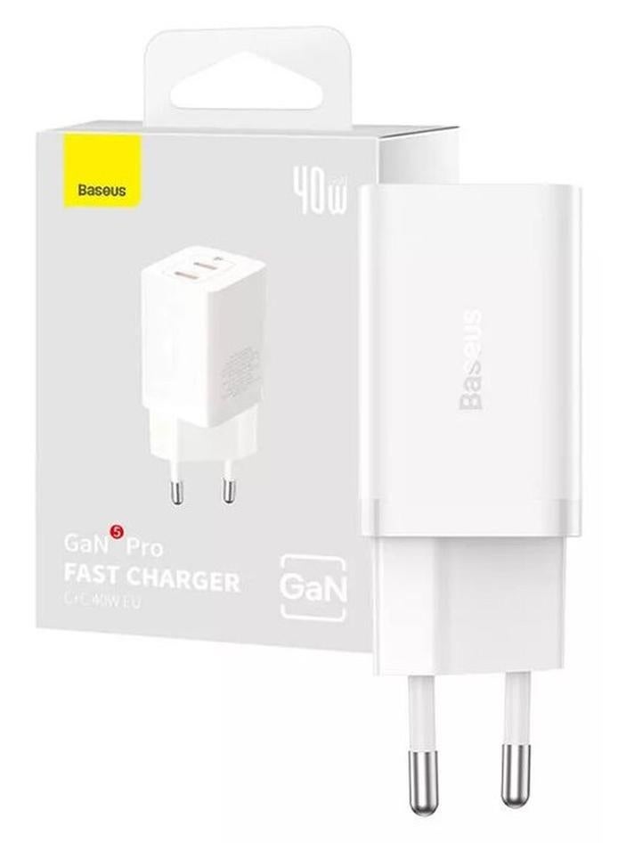 Baseus OS-Baseus GaN5 Pro Fast Charger C+C 40W EU White - Image 1