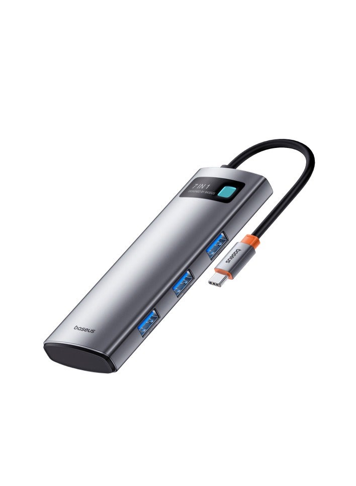 Baseus - Baseus Metal Gleam Series 7-Port  HUB Space Type-C to HDMI4K@60Hz*1+USB3.0*3+PD*1+SD/TF*1) Grey - Image 1