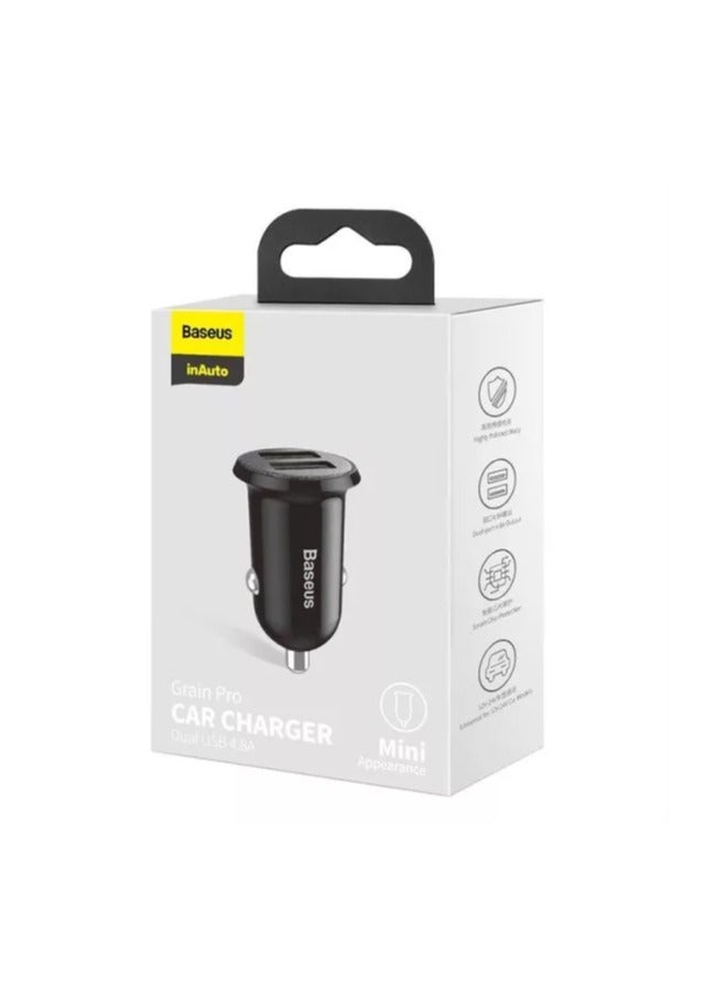 Baseus - Baseus Grain Pro Car Charger (Dual USB 4.8A ) Black - Image 1