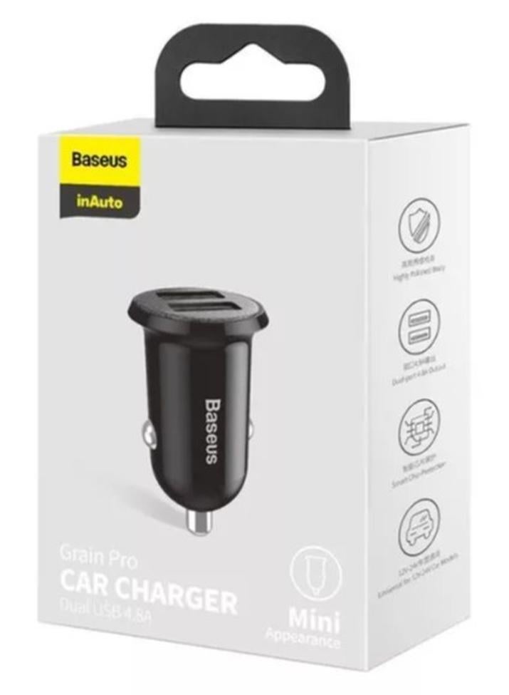 Baseus Grain Pro Car Charger (Dual USB 4.8A ) Black - Image 1
