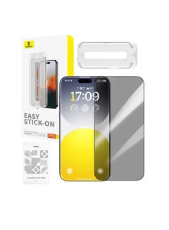 Baseus OS-Baseus Sapphire Series Privacy Protection Tempered Glass Screen Protector (with Built-in Dust Filter) for iP 15 Pro Max,  (Pack of 1, with cleaning kit and dust-proof installation tool) Clear  - Image 1