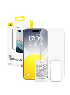 Baseus OS-Baseus Diamond Series Full-Coverage HD Tempered Glass Screen Protector for iP 15 Pro,  (Pack of 1, with cleaning kit and EasyStick installation tool) Clear  - Image 1