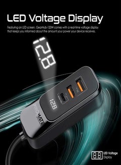 PROMATE Car Charger, Premium 120W DC Charger With Extended Fast-Charging Hub, Dual USB-C Power Delivery Ports, USB-A Ports And 1.5M Long Cable Compatible For iPhone 15, iPad, GearHub-120W Black  - Image 4