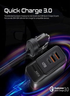 PROMATE Car Charger, Premium 120W DC Charger With Extended Fast-Charging Hub, Dual USB-C Power Delivery Ports, USB-A Ports And 1.5M Long Cable Compatible For iPhone 15, iPad, GearHub-120W Black  - Image 5