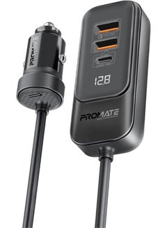PROMATE Car Charger, Premium 120W DC Charger With Extended Fast-Charging Hub, Dual USB-C Power Delivery Ports, USB-A Ports And 1.5M Long Cable Compatible For iPhone 15, iPad, GearHub-120W Black  - Image 1