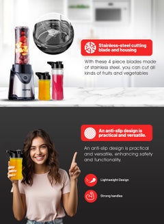 GEEPAS Personal Blender | Stainless Steel Blade - Safety Lock, 570ml & 400ml BPA-Free Tritan Jar, Multi- Safe Protection, Abs Plastic Housing 500 W GSB44075 Black  - Image 5
