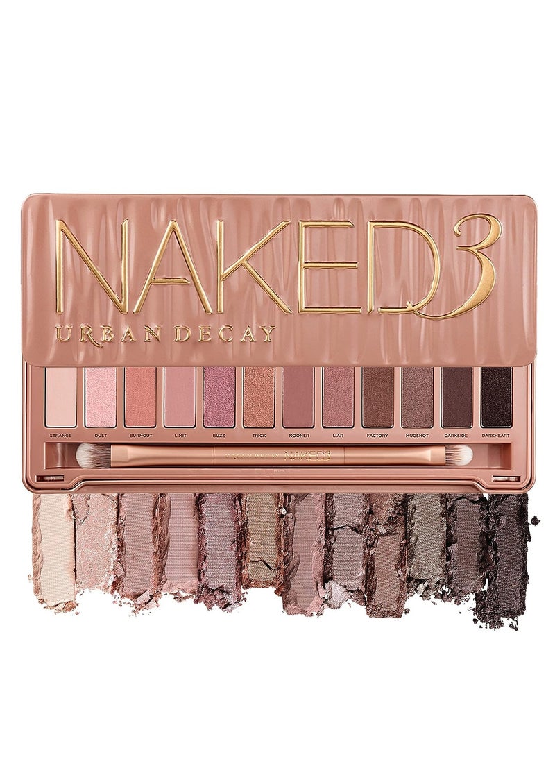 Urban Decay Naked3 Eyeshadow Palette 12 Versatile Rosy Neutral Shades For Every Day Ultra Blendable Rich Colors With Velvety Texture Set Includes Mirror And Double Ended Makeup Brush Multicolor  - Image 1