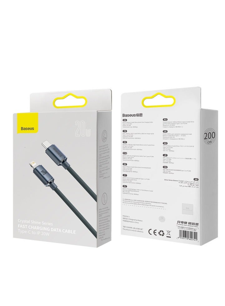 Baseus Crystal Shine Series Fast Charging Data Cable Type-C to iP 20W 2m Black - Image 1