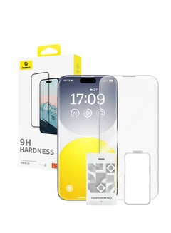 Baseus OS-Baseus Diamond Series Full-Coverage HD Tempered Glass Screen Protector for iP 15 Pro Max, Clear (Pack of 1, with cleaning kit and EasyStick installation tool)  - Image 1