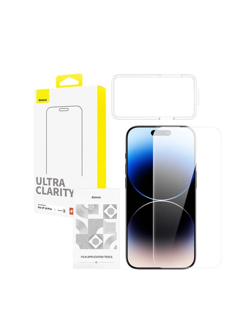Baseus OS-Baseus Diamond Series HD All-Tempered-Glass Screen Protector for iP 14 Pro Max,  (Pack of 1, with cleaning kit and EasyStick installation tool) Clear  - Image 1