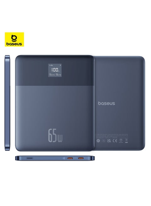12000 mAh Power Bank 65W, Slim Design Fast-Charging PowerBank Portable Laptop Charger With 2-USB-C Port (In/Out) Smart Digital Display For MacBook/Dell/iPad For iPhone 15 Series/Samsung S23/iPad Blue