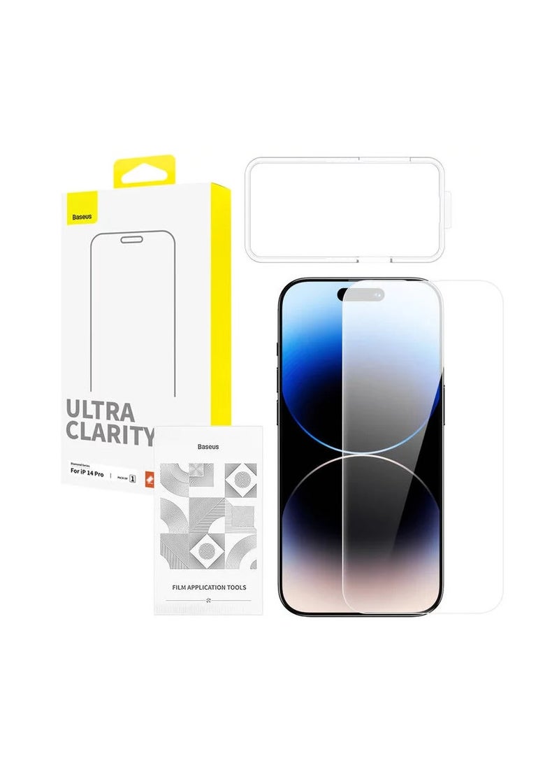 Baseus OS-Baseus Sapphire Series HD Tempered Glass Screen Protector (with Dust Filter) for iP 14 Pro, (Pack of 1, with cleaning kit and dust-proof installation tool) Clear  - Image 1
