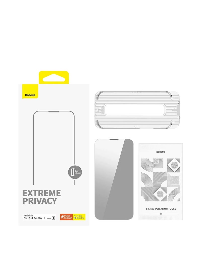 Baseus OS-Baseus Sapphire Series Privacy Protection Tempered Glass Screen Protector (with Dust Filter) for iP 13/13 Pro/14, (Pack of 1, with cleaning kit and dust-proof installation tool) Clear  - Image 1