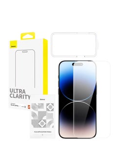 Baseus OS-Baseus Sapphire Series HD Tempered Glass Screen Protector (with Dust Filter) for iP 14 Pro Max, Clear (Pack of 1, with cleaning kit and dust-proof installation tool) Clear  - Image 1