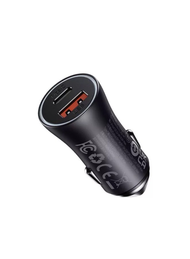 Baseus Golden Contactor Max Dual Fast Charger Car Charger U+C 60W Dark Grey - Image 2