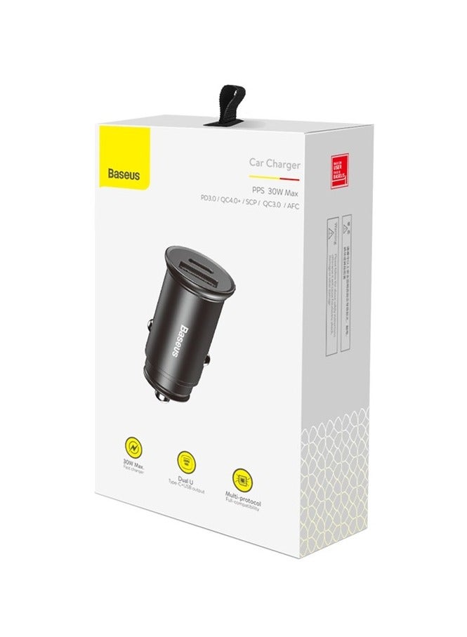 Baseus - Baseus  Circular metal A+C 30W PPS Car Charger Black - Image 1