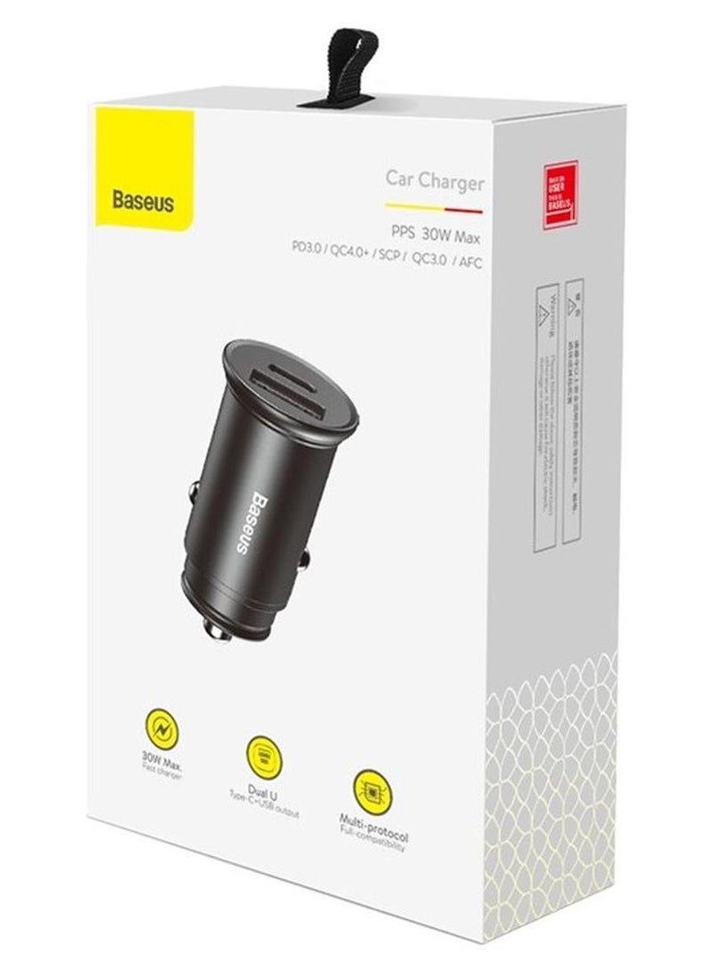 Baseus  Circular metal A+C 30W PPS Car Charger Black - Image 1