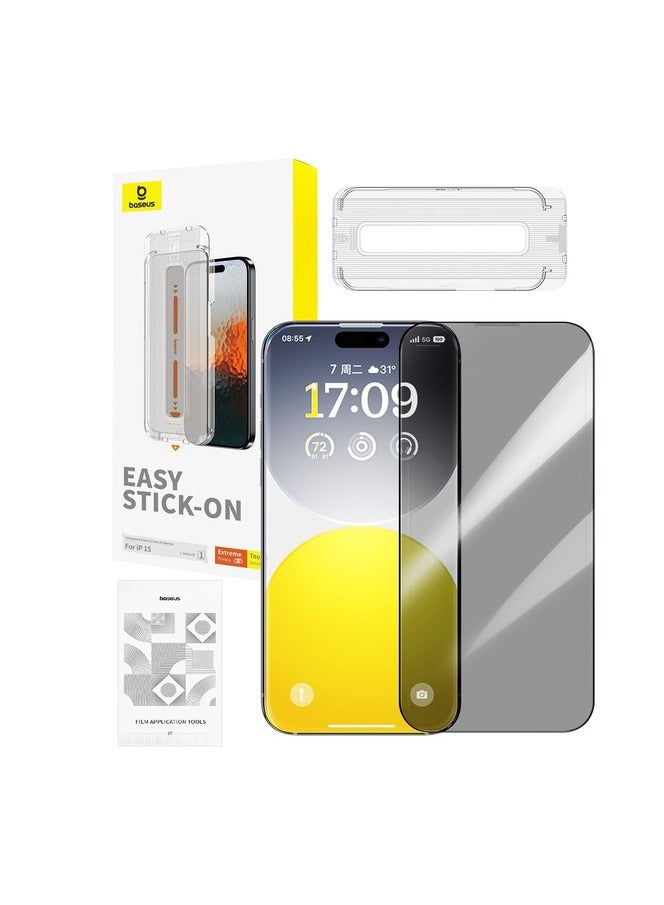 Baseus OS-Baseus Sapphire Series Privacy Protection Tempered Glass Screen Protector (with Built-in Dust Filter) for iP 15 Pro, Clear (Pack of 1, with cleaning kit and dust-proof installation tool) Clear  - Image 1