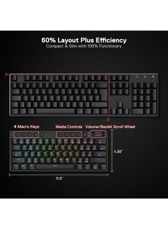 ريدراجون - Redragon K632 PRO Noctis 60% لوحة مفاتيح ميكانيكية RGB لاسلكية، بلوتوث/2.4 جيجا هرتز/لوحة مفاتيح سلكية ثلاثية الوضع رفيعة للغاية ومنخفضة للألعاب - Image 1