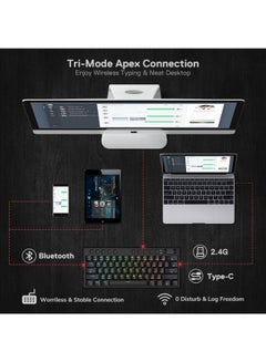 REDRAGON Redragon K632 PRO Noctis 60% Wireless RGB Mechanical Keyboard, Bluetooth/2.4Ghz/Wired Tri-Mode Ultra-Thin Low Profile Gaming Keyboard  - Image 3