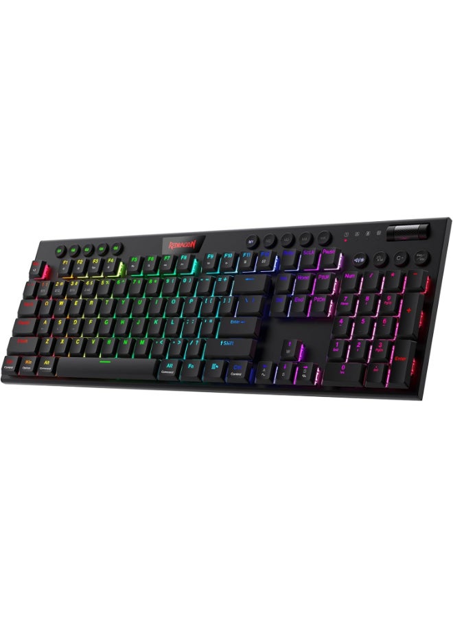 REDRAGON K618 Horus Wireless RGB Mechanical Keyboard, Bluetooth/2.4Ghz/Wired Tri-Mode Ultra-Thin Low Profile Gaming Keyboard w/No-Lag Cordless Connection, Dedicated Media Control & Linear Red Switch - Image 1