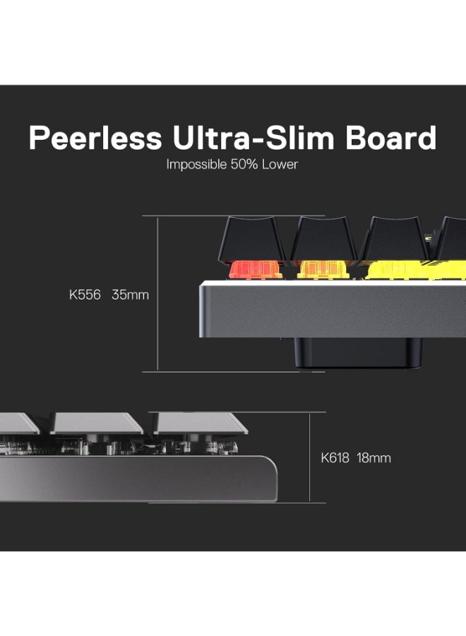 REDRAGON K618 Horus Wireless RGB Mechanical Keyboard, Bluetooth/2.4Ghz/Wired Tri-Mode Ultra-Thin Low Profile Gaming Keyboard w/No-Lag Cordless Connection, Dedicated Media Control & Linear Red Switch - Image 5