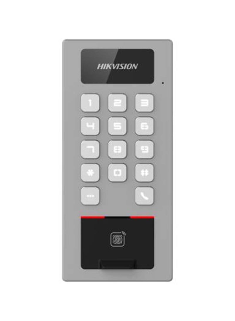 HIKVISION - DS-K1T502DBFWX-C Access Control Terminal. Manage Access Control And Intercom Functions In One Device; IP65 & IK09 Protections, Supports (Card, Fingerprint, PIN, Etc.) Grey - Image 1
