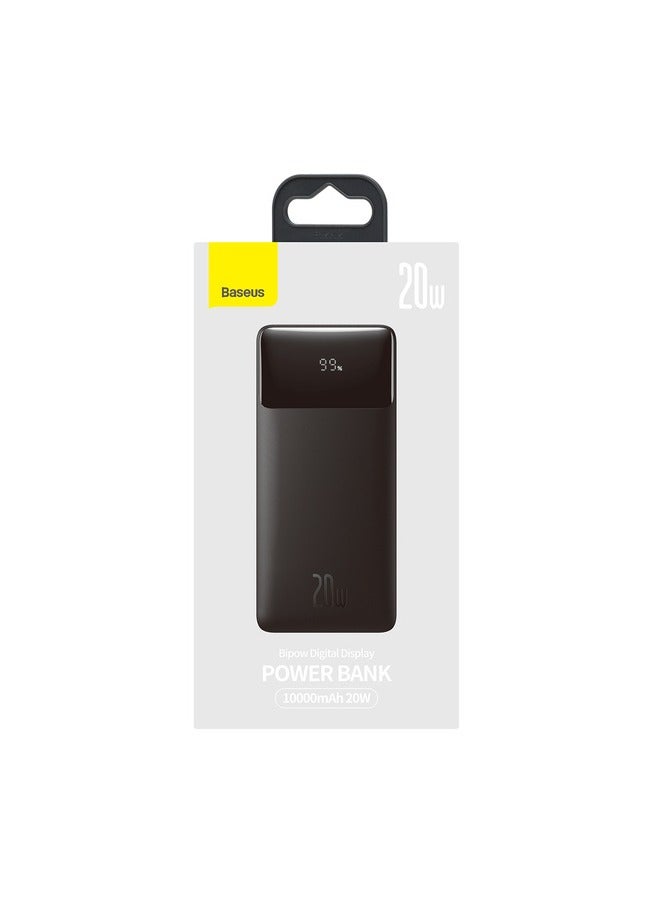 Baseus Bipow Digital Display Fast Charge Power Bank 10000mAh 20W  Overseas Edition （With Simple Series Charging Cable USB to Micro 25cm Black） Black