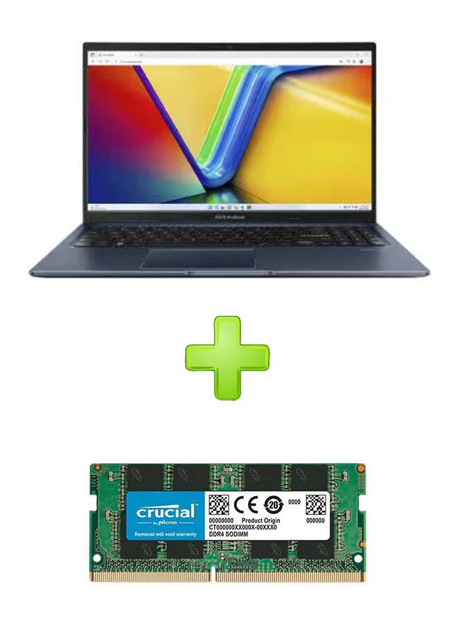 أسوس (Upgraded Version) Vivobook 15 X1504Va-Nj005W Laptop With 15.6 Inch Fhd Intel Core I5-1335U, 512Gb Ssd, 8Gb Ram, Intel Uhd Graphics With Crucial Ddr4-3200 Udimm Ram Multicolour / Blue English/Arabic Blue - Image 1